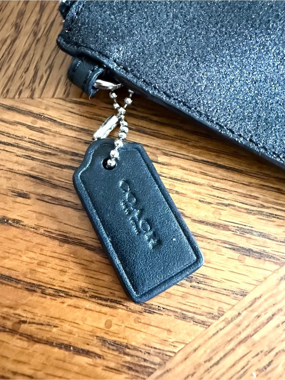 Coach Black Glitter Wristlet Clutch with Silver Logo, strap and hangtag EUC